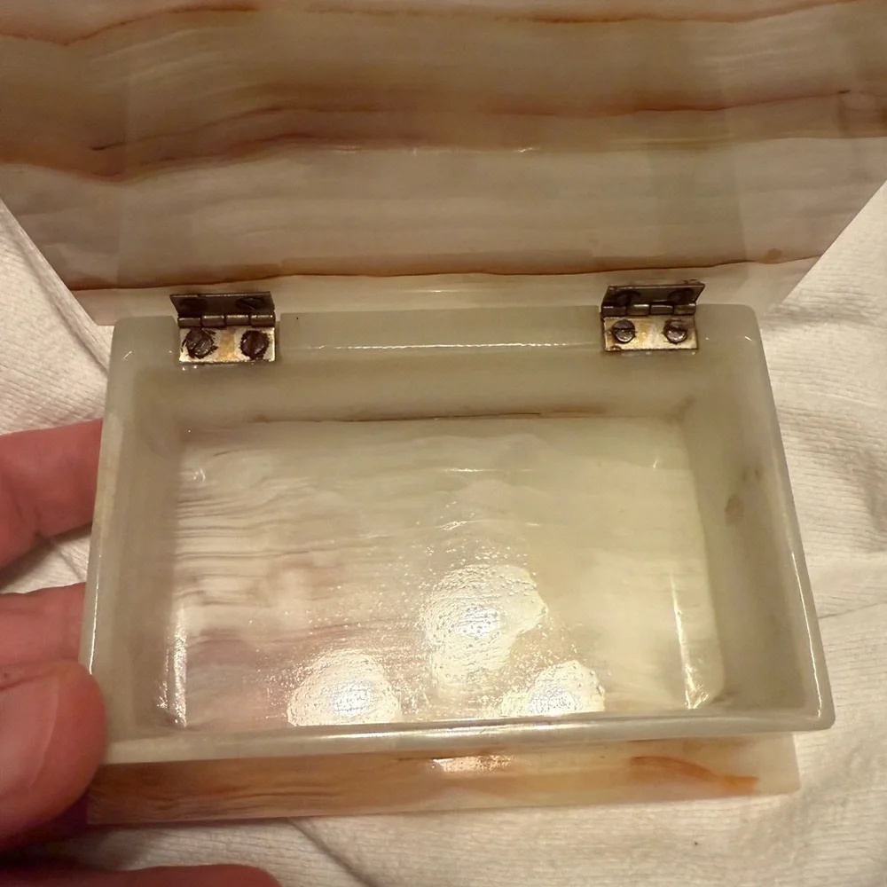 Onyx Box Hinged VTG Jewelry Storage Stone Trinket Box Colorful Veins